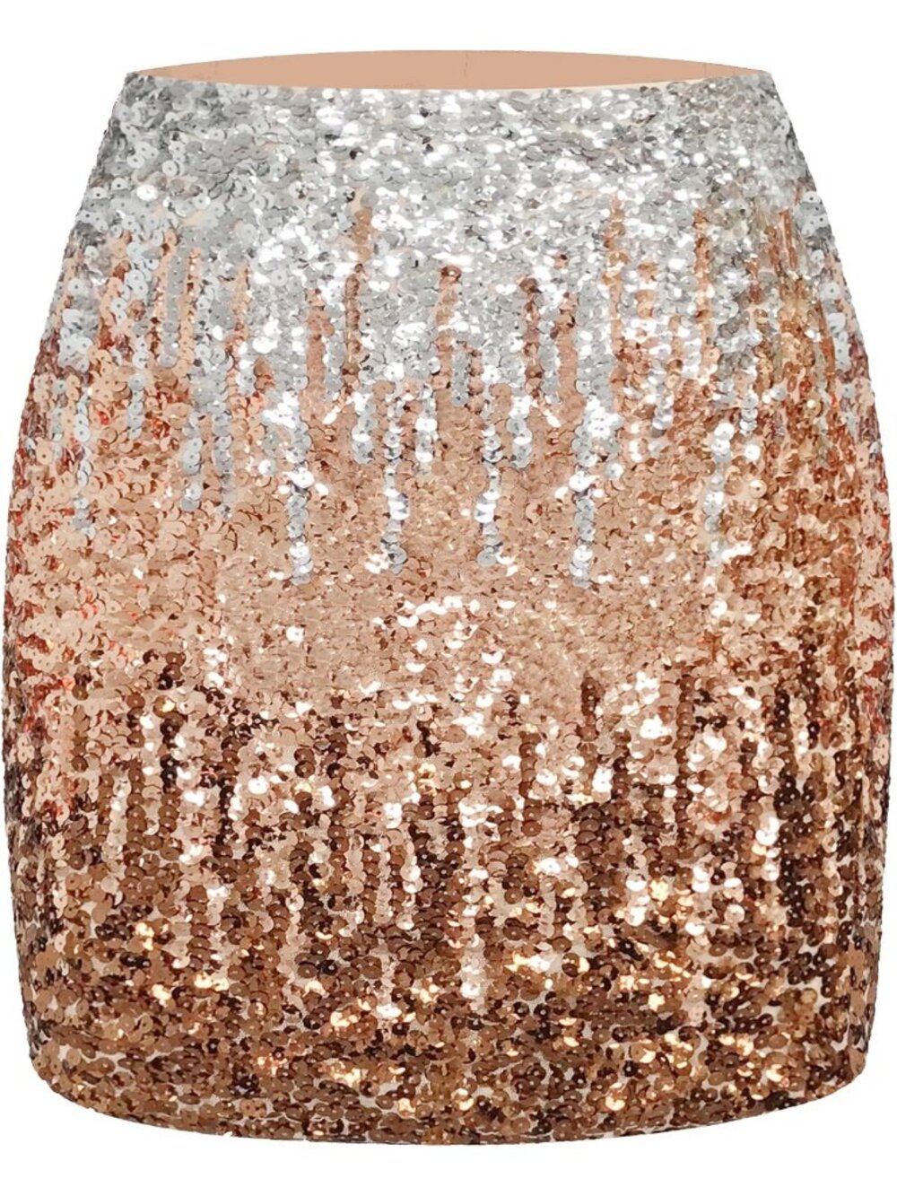 Women's Sequin Sparkle High Waist Bodycon Stretchy Silver/Rose Gold Mini Skirt